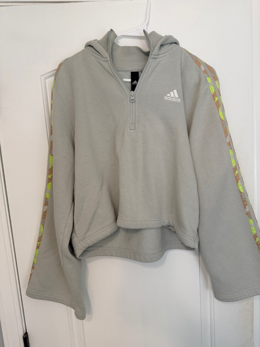 adidas Light Sage Half-Zip Hoodie with White Logo - Picture 2 of 11